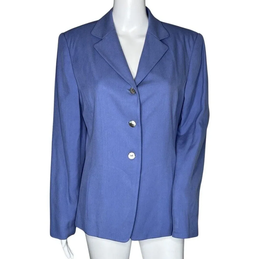 Valerie Stevens Blazer Women 10 Blue 3 Button Silk Office Casual Academia Preppy